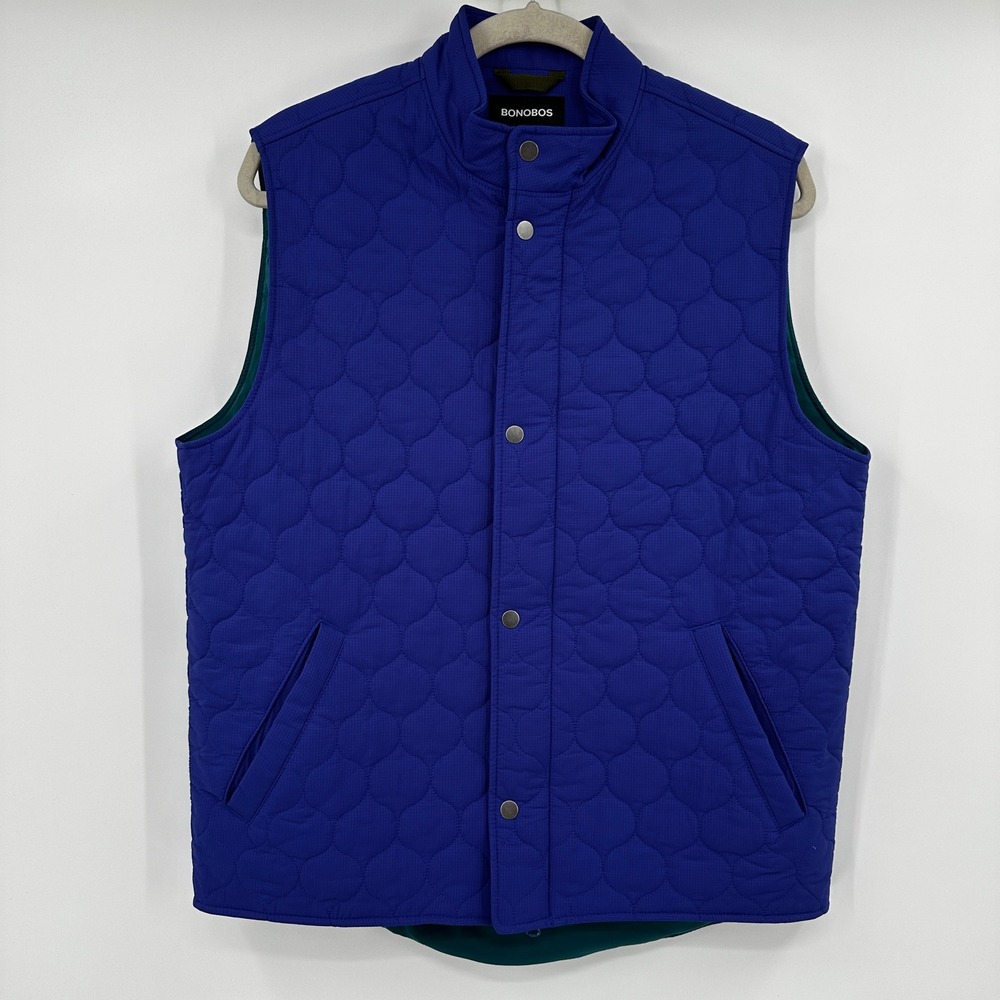 Bonobos Mens Quilted Honeycomb Ripstop Golf Casual Vest Blue Teal Medium